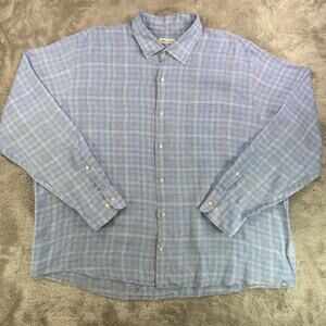 Peter Millar Crown Cool Linen Shirt Men's 2XL XXL Blue Button Up Long Sleeve
